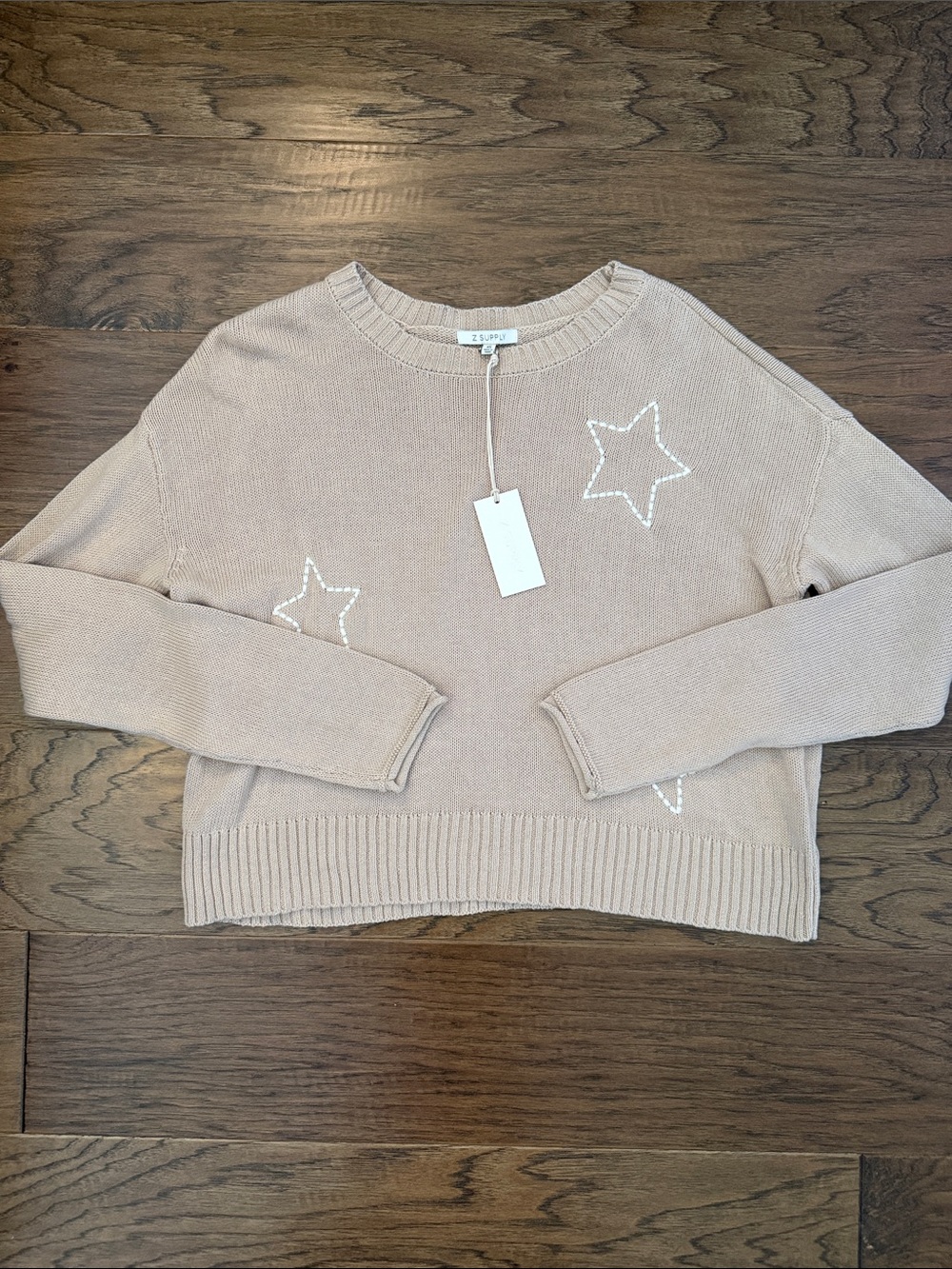 NWT Z Supply beige/tan  Sienna Open Star Knit Sweater Birch Tan XS/S